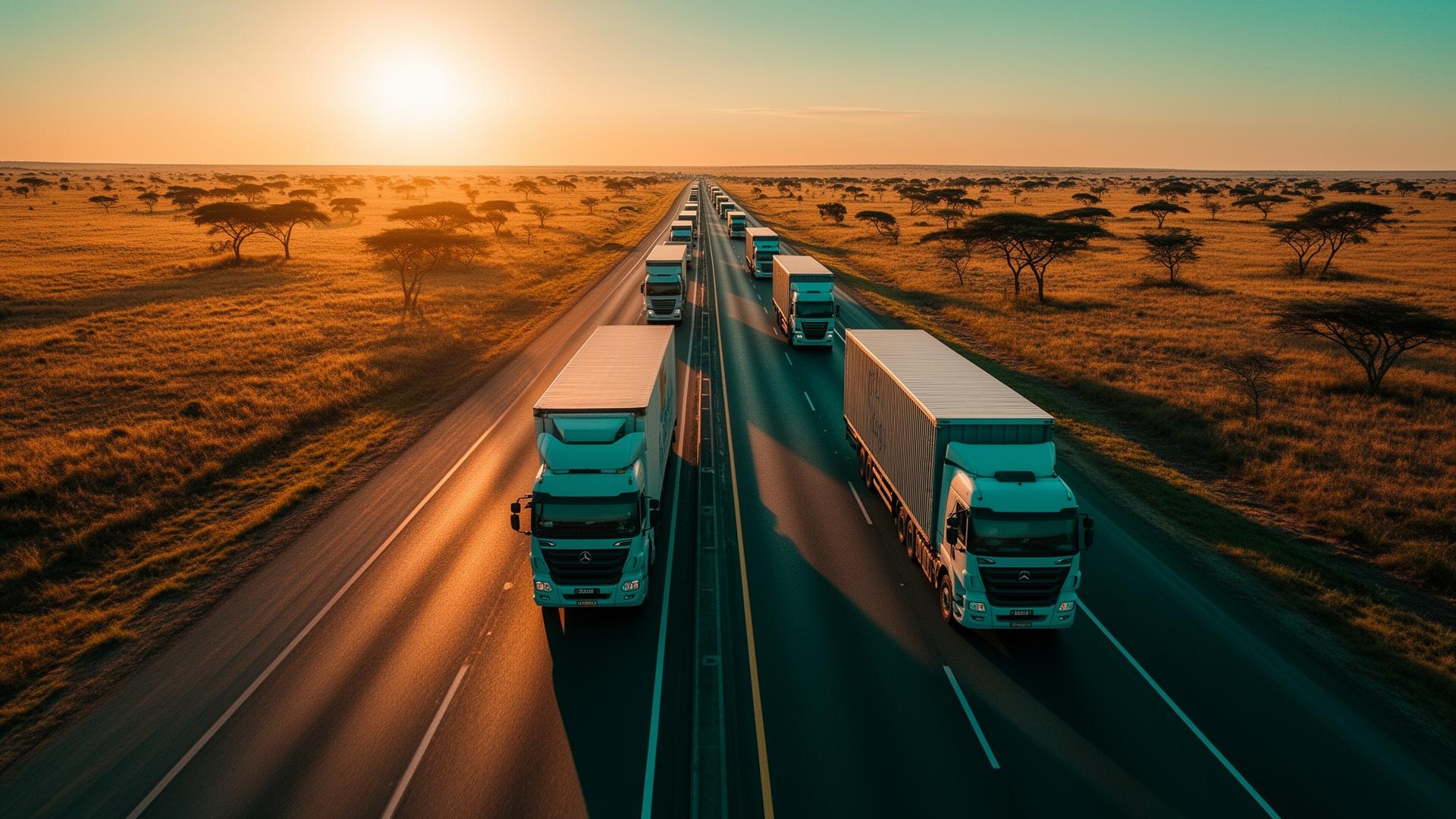 Modern cargo fleet moving through an African city